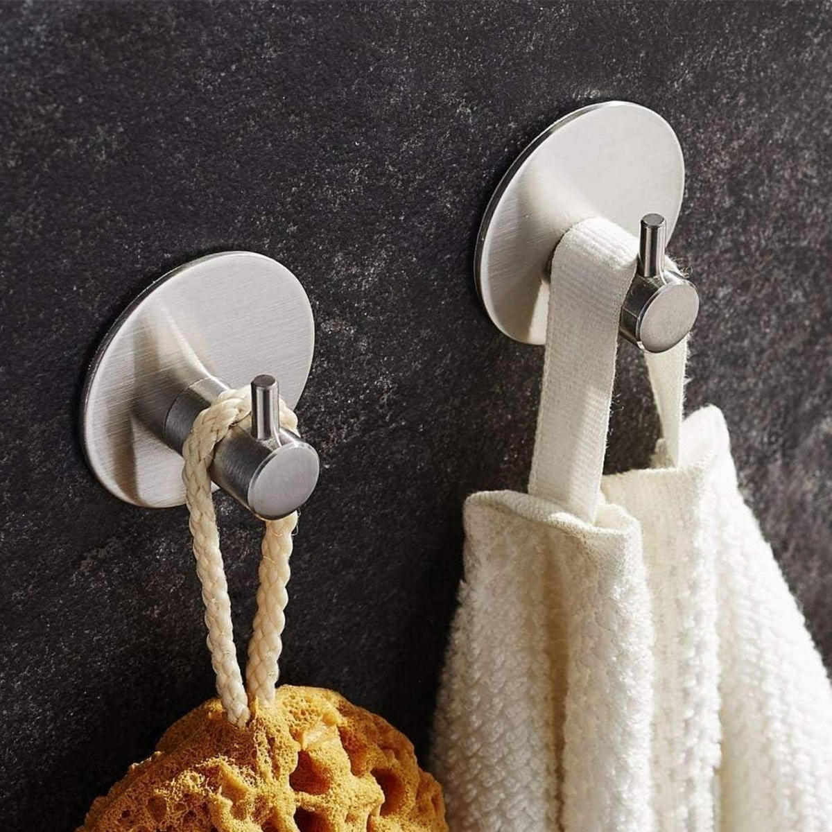 KLEBEHAKEN 4-teiliges Set Edelstahl gebürstet - Silberfarben, Metall (5/3/5cm)