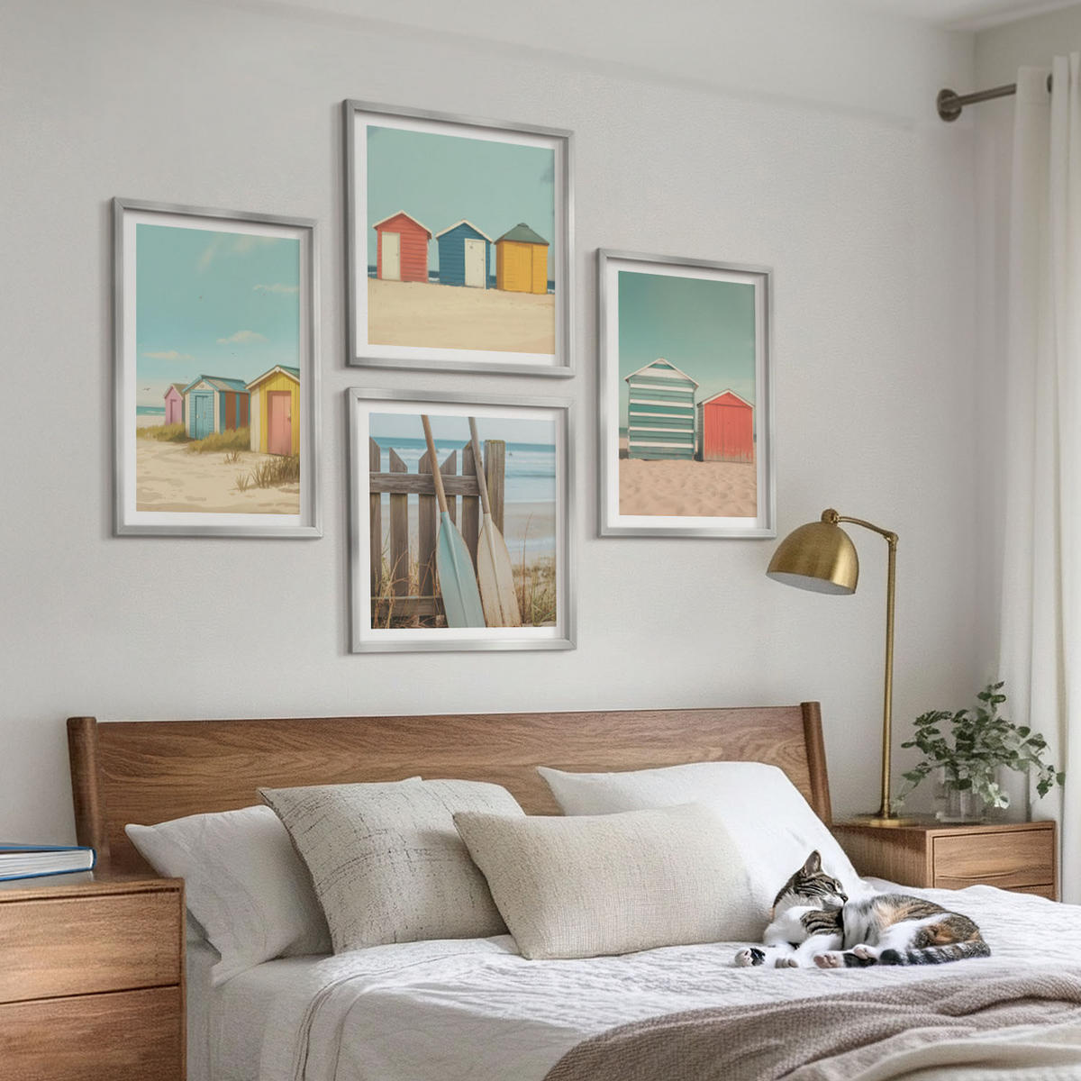 BILDER SET 4er Set - 50x50 cm & 40x60 cm Silberner Rahmen - Bunte Strandhäuser - Silberfarben, Kunststoff (50/50cm) - TULUP