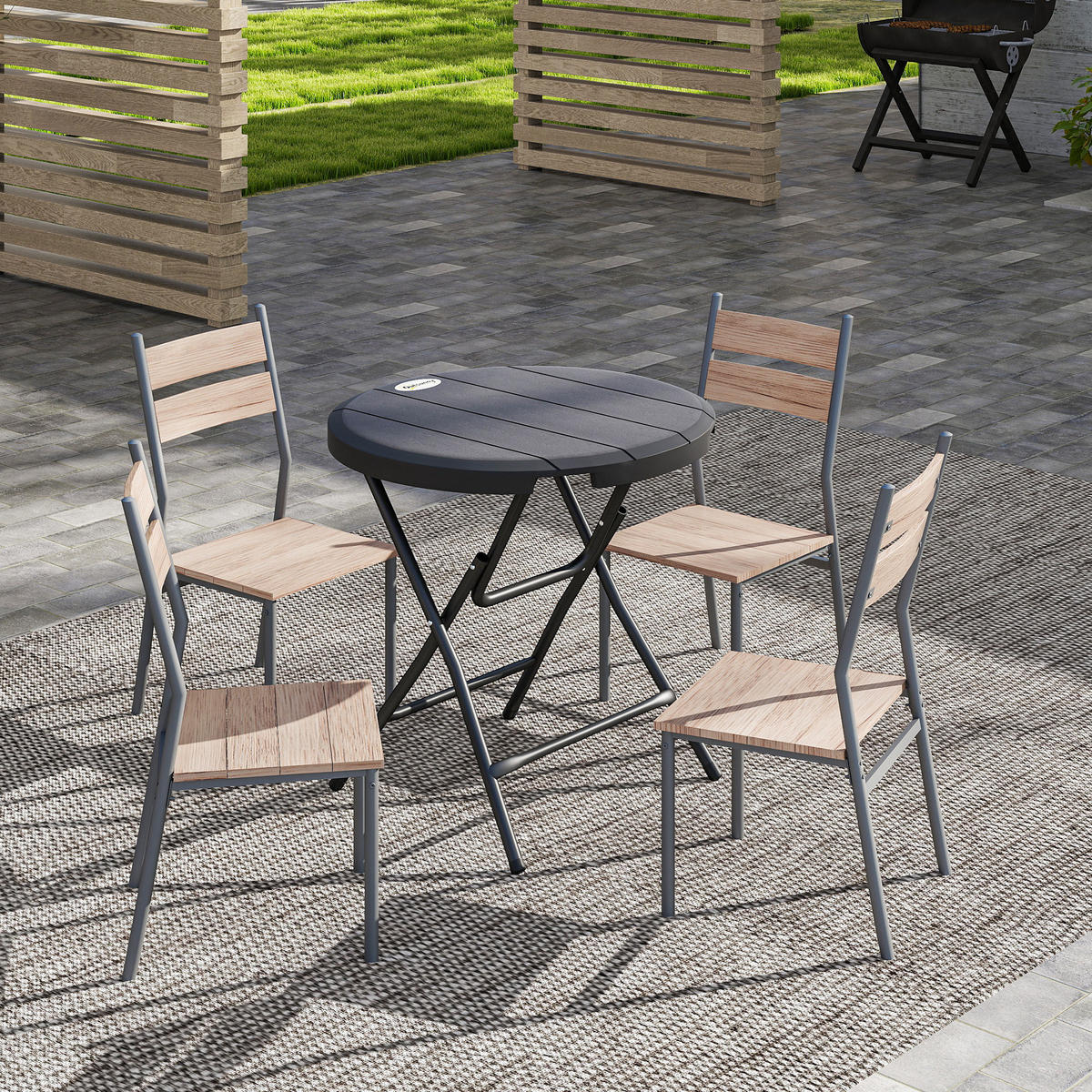 GARTENTISCH DE-07357 rund, klappbar für 4 Personen mit Holzoptik Dunkelgrau - Dunkelgrau, Kunststoff/Metall (80/80/73cm) - ComfortXL