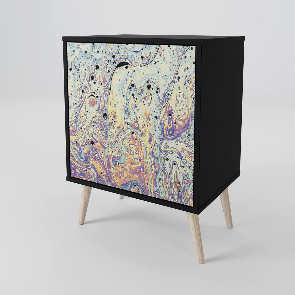 SIDEBOARD MOSAIC OF COLORS, Schwarz, 57,5x42x72,5 cm, Schwarze Metallfüße - Multicolor/Schwarz, Holzwerkstoff/Metall (57.5/72.5/42cm) - SpaceRebels