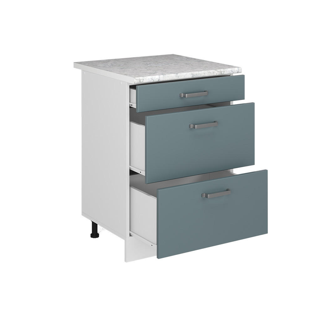 KÜCHENUNTERSCHRANK R-Line Blau-Grau 60 cm mit Schubladen, AP Marmor - Blaugrau/Weiß, Holzwerkstoff (60/81.6/60cm) - Vicco