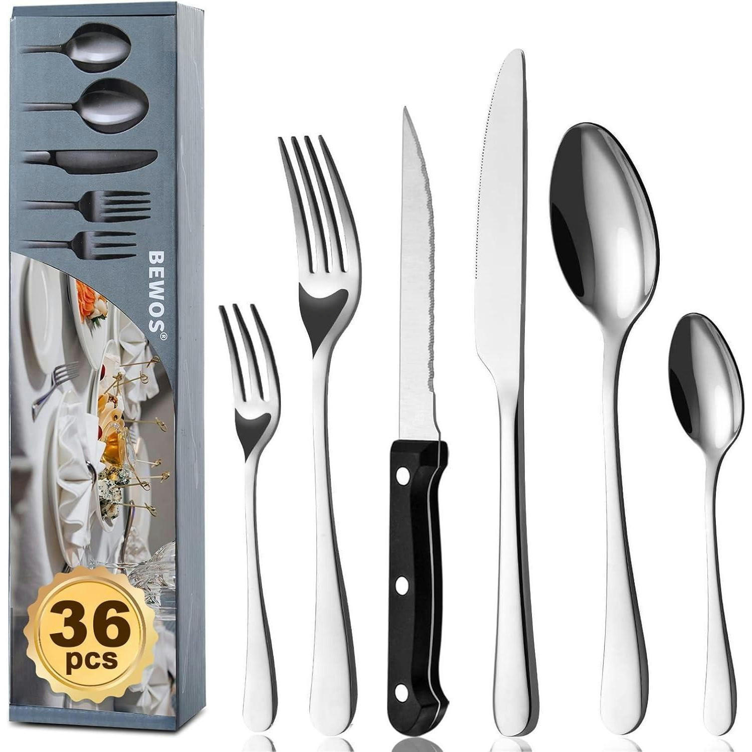 BESTECKSET 36-teilig für 6 Personen Edelstahl Hochglanzpoliert Spülmaschinenfest - Silberfarben, Metall