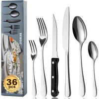BESTECKSET 36-teilig für 6 Personen Edelstahl Hochglanzpoliert Spülmaschinenfest - Silberfarben, Metall