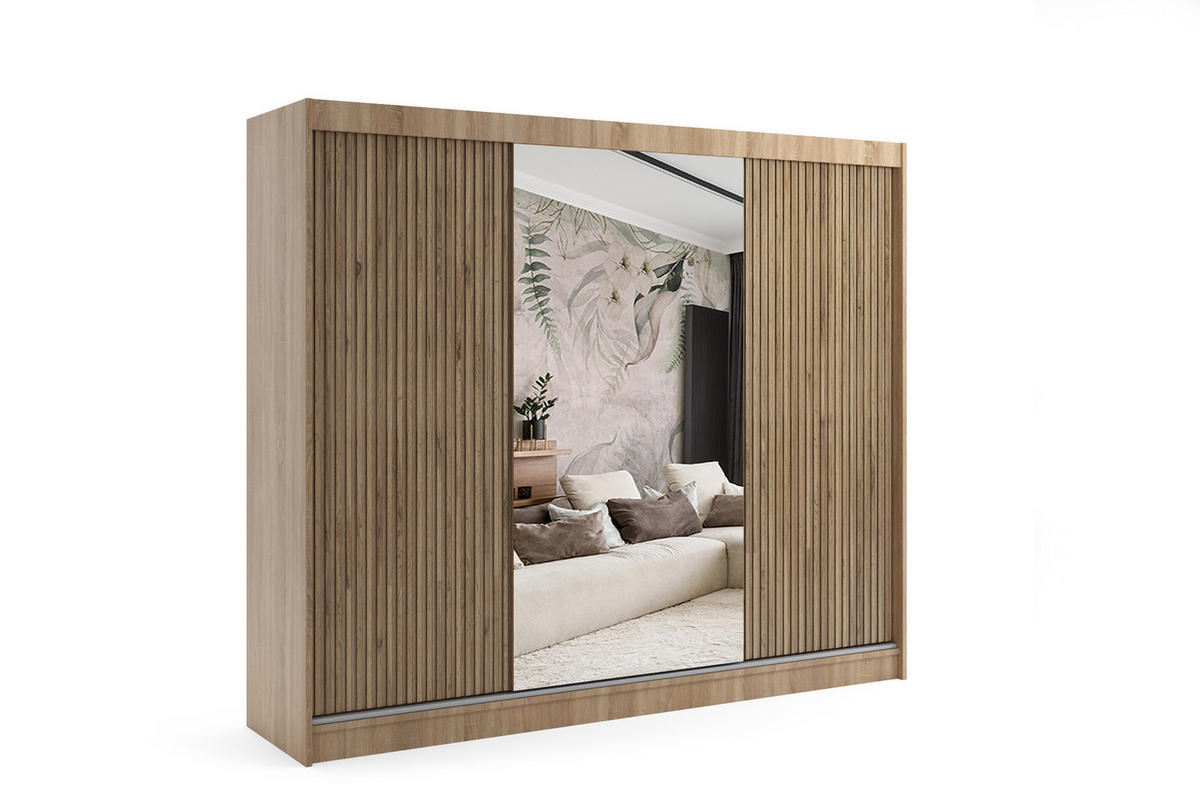 KLEIDERSCHRANK VILAN mit Spiegel - 250 cm - Sonoma Eiche|Eichefarben - Eichefarben/Sonoma Eiche, Holzwerkstoff (250/215/61cm) - ALTDECOR