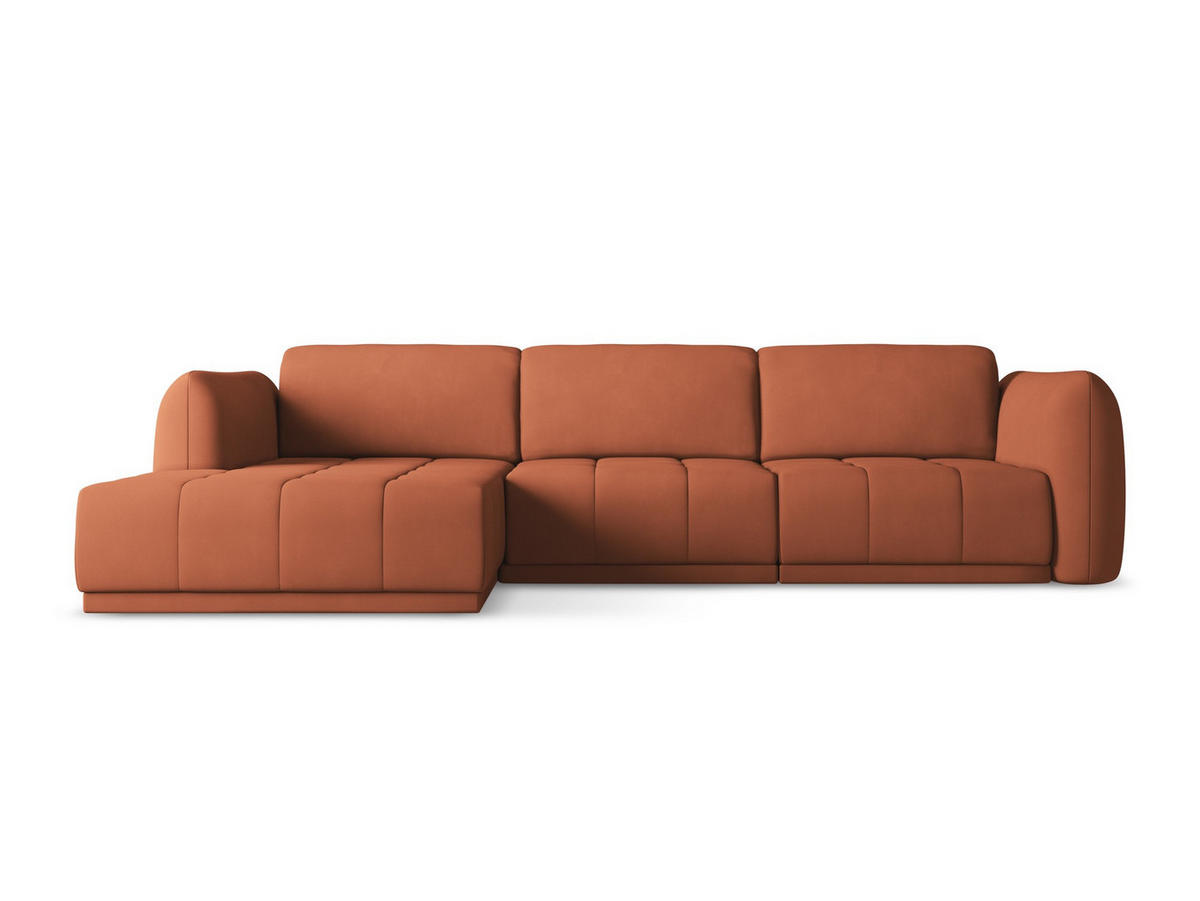 ECKSOFA Links Chenille Stoff Orange - Terracotta/Schwarz, Kunststoff/Textil (170/290cm) - Makamii