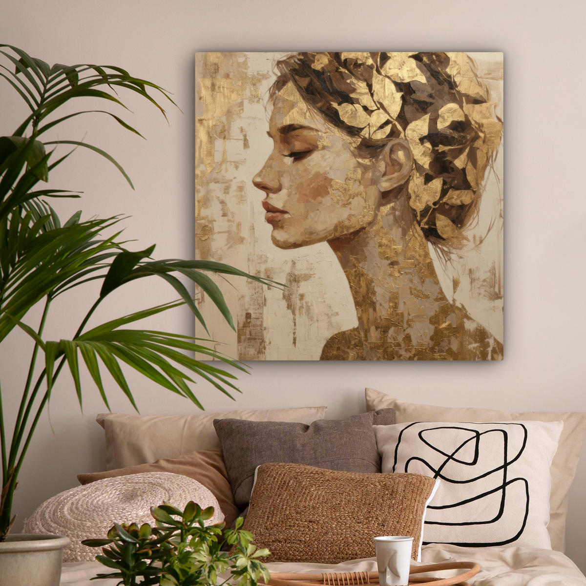 LEINWANDBILD Frau - Gold - Abstrakt - Textur Deko Groß 90x90 cm - Goldfarben, Textil (90/90cm) - MuchoWow