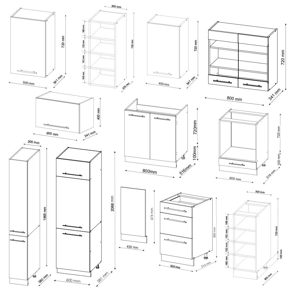 Thumbnail - Vicco Küchenzeile, Dunkelgrau, Eiche Wotan, Holzwerkstoff, Küchenblock,Rechteckig, 355x81.6x60 cm, Küchen, Küchenzeilen ...