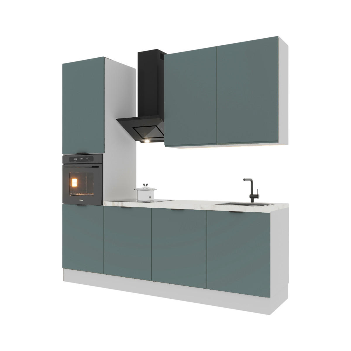 KÜCHENZEILE 240 cm Livaro – KU-S21 – Grün Matt / Weiß - Weiß/Grün, Holzwerkstoff (240/247/60cm) - hi-markt