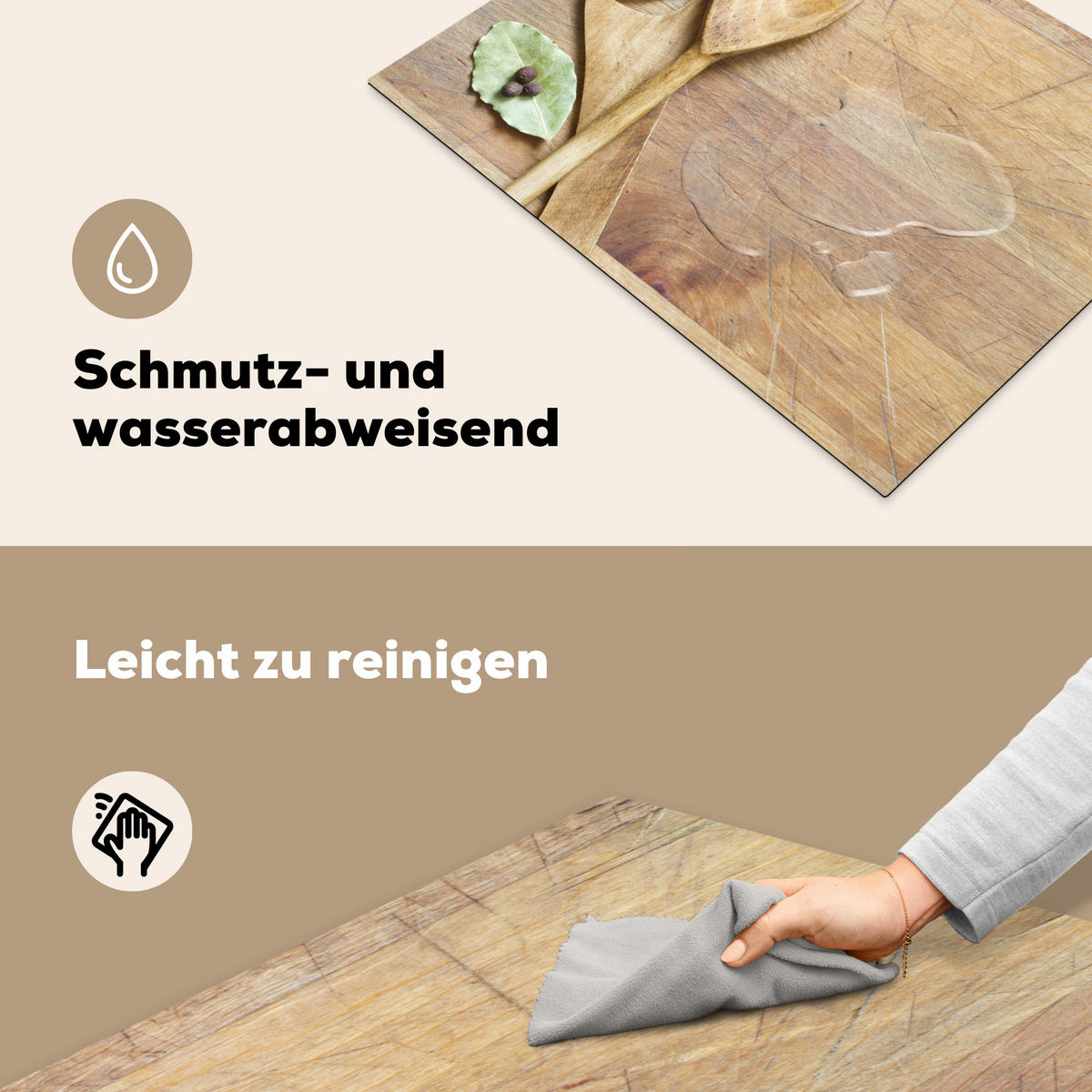 HERDABDECKPLATTE Holz - Löffel - Braun - Smiley 70x52 cm - Hellbraun, Kunststoff (70/0.2/52cm) - MuchoWow