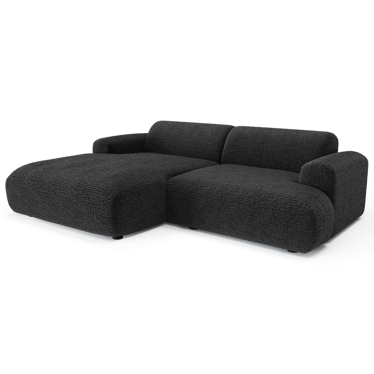 ECKSOFA LINKS Gemusterter Samt Schwarz 266cm - Schwarz, Textil (165/266cm) - Sia Home
