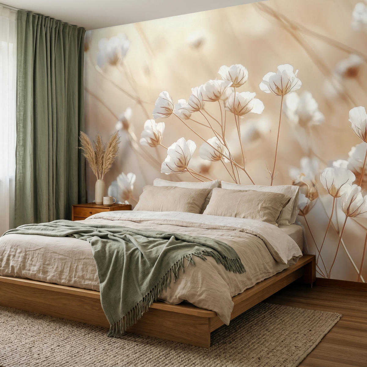 TAPETE - Wild - Blumen - Weiß - 260x200 cm - Creme, Papier (260/200cm) - OnlyWow