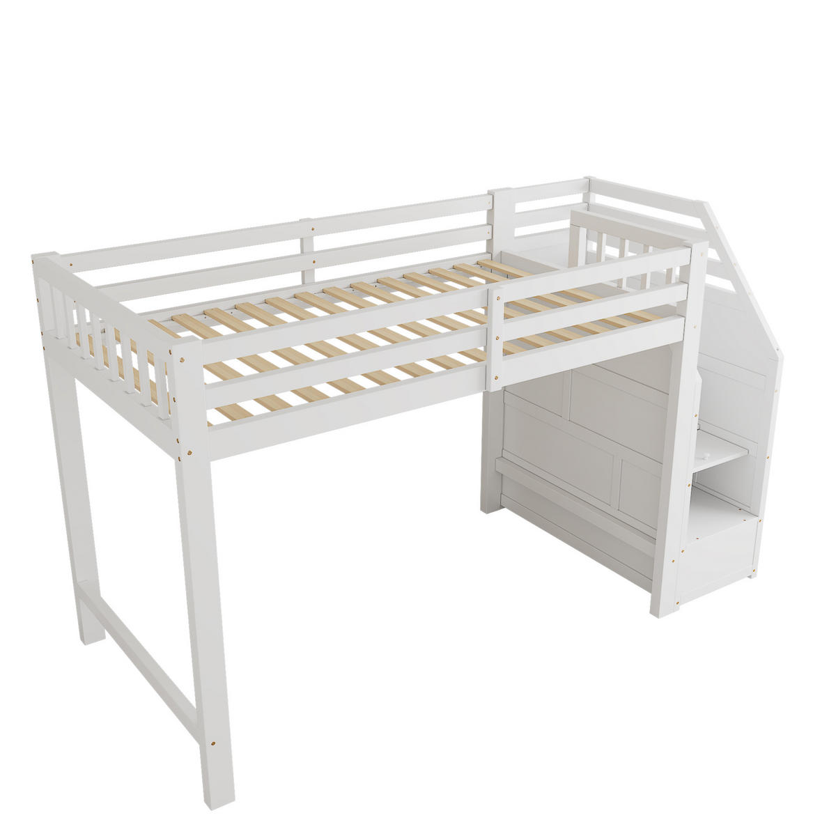 HOCHBETT 90x200cm Weiß EN747 Geländer Stufen Freiraum - Weiß, Holz (90/200cm) - FLIEKS