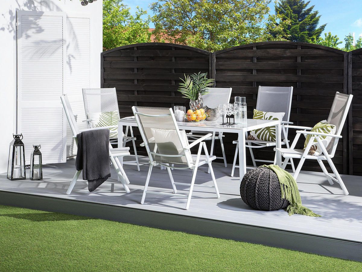 GARTENTISCH Glas grau 160/90 cm Catania - Grau, Glas (91/160/71cm) - Beliani