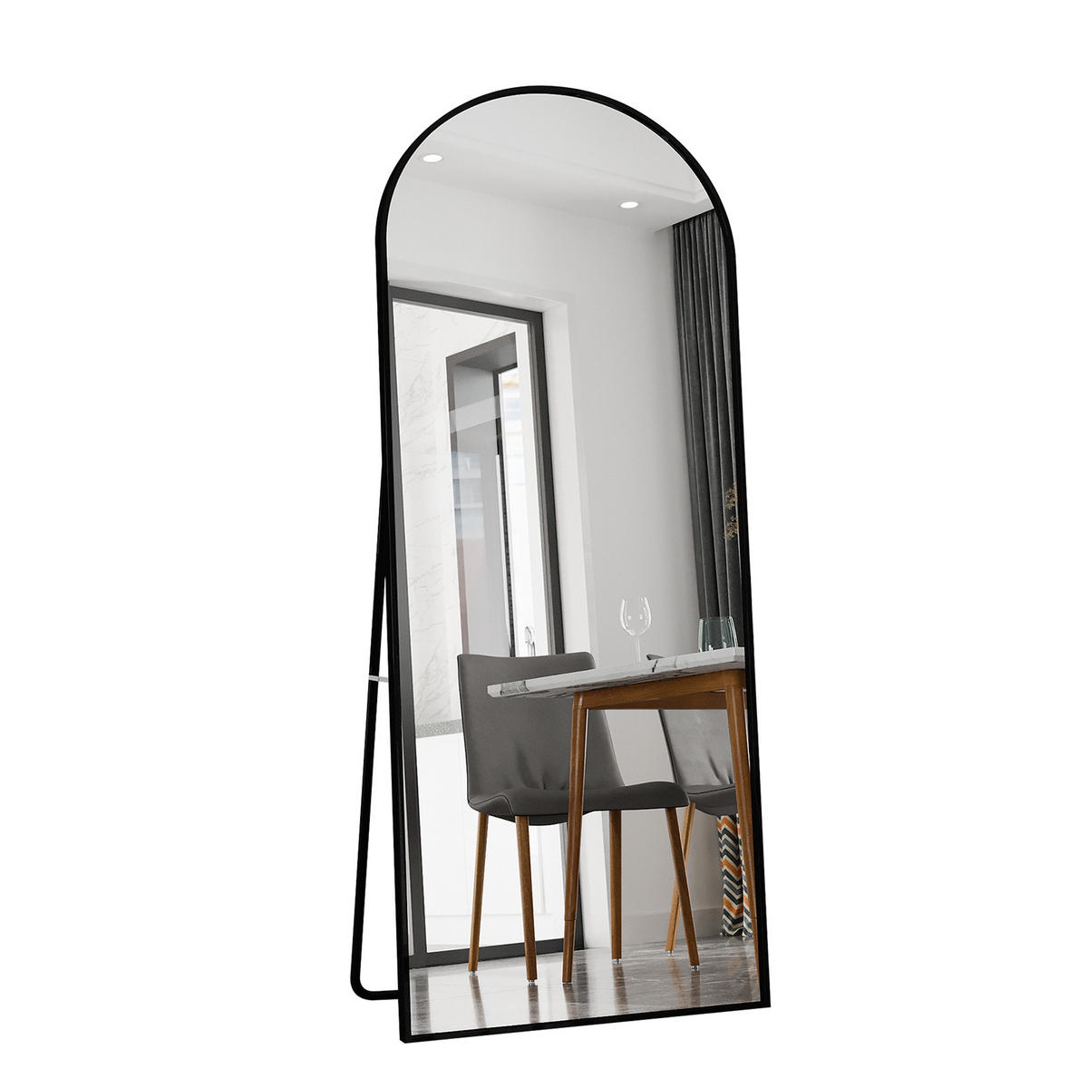 STANDSPIEGEL Bogen 180/80 cm Schwarz, Ganzkörperspiegel mit Ständer, Metallrahmen - Schwarz, Metall (80/180/5cm) - Joyfair