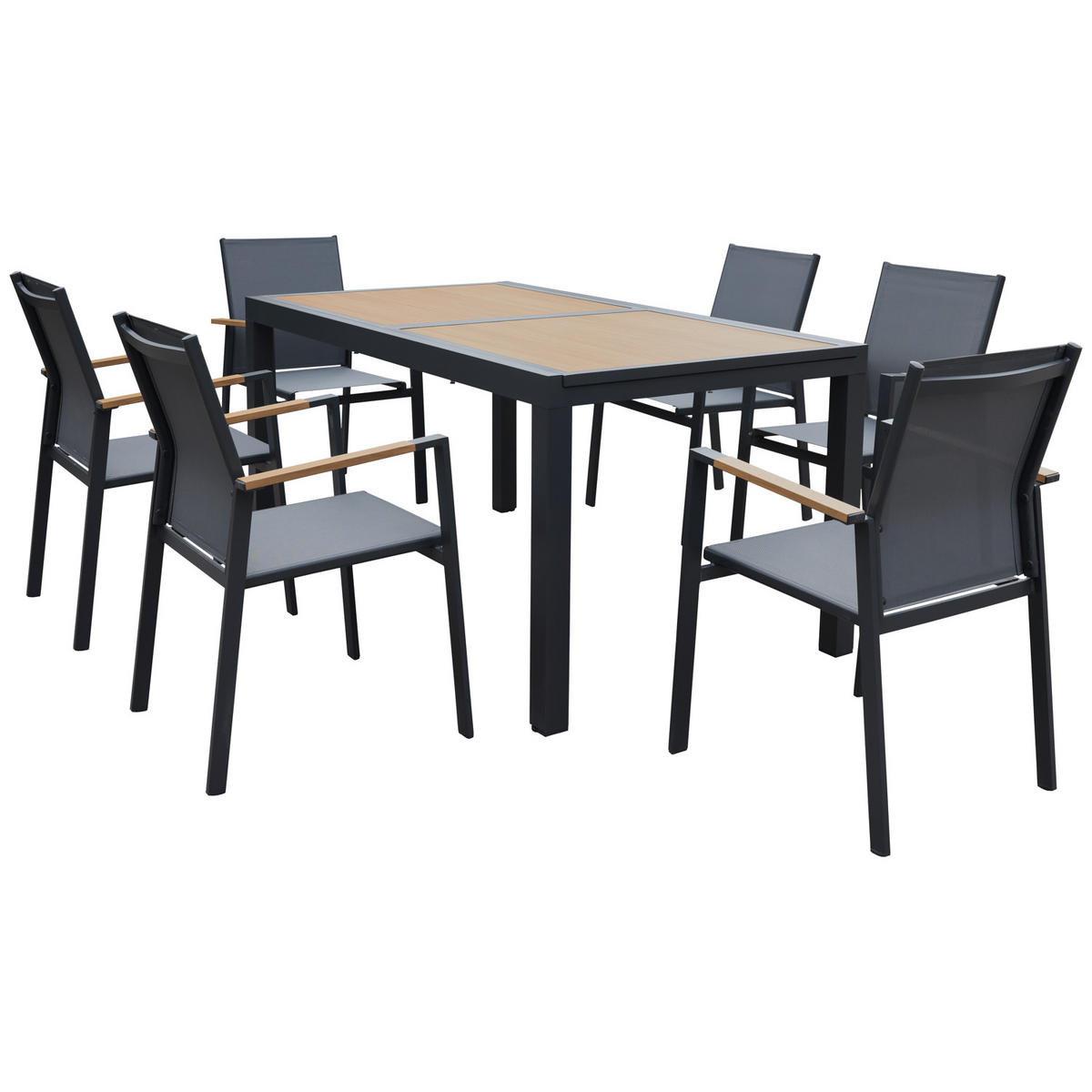 GARTENMÖBEL Palermo Grau und Anthrazitgrau 8 Plätze - Grau, Metall - Happy Garden