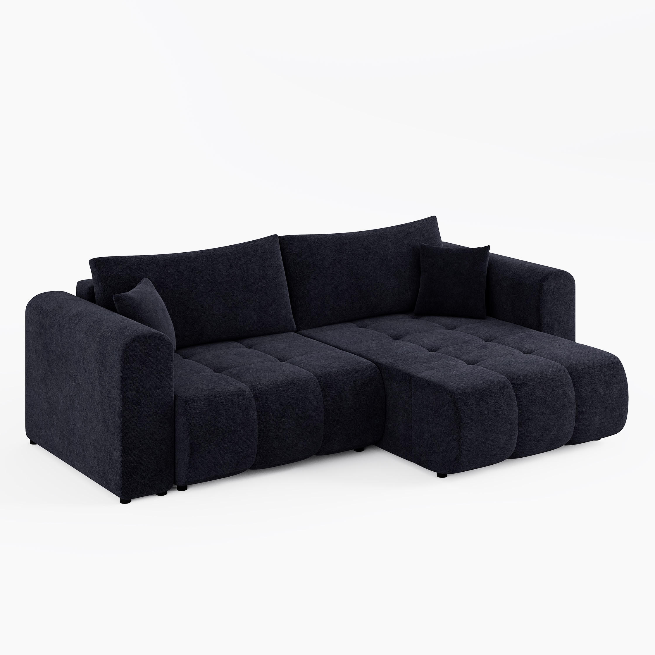 ECKSOFA RIVA Rechts Dunkelgrau Velours-Stoff Premium L-Form Couch mit Schlaffunktion & Bettkasten - Dunkelgrau/Schwarz, Holz (160/255cm) - Barchello