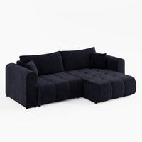 ECKSOFA RIVA Rechts Dunkelgrau Velours-Stoff Premium L-Form Couch mit Schlaffunktion & Bettkasten - Dunkelgrau/Schwarz, Holz (160/255cm) - Barchello