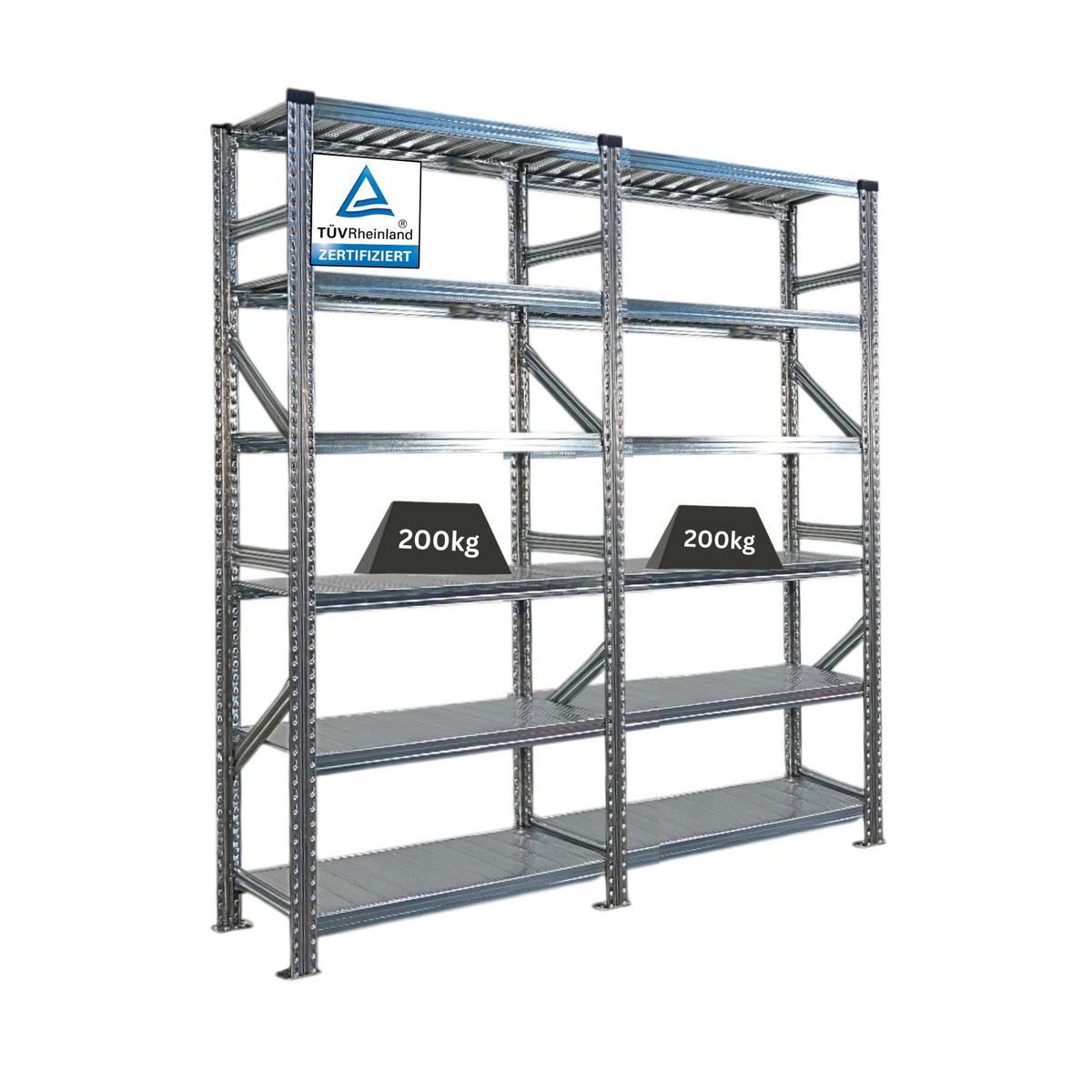 FACHBODENREGAL Proximo Stecksystem 210x180x40cm 6 Ebenen Beidseitig nutzbar Verzinkt - Silberfarben, Metall (180/210/40cm) - PROREGAL