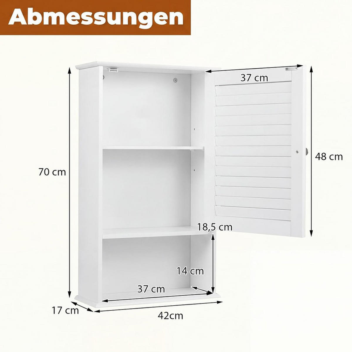 BAD-HÄNGESCHRANK mit verstellbarem Einlegeboden weiß - Weiß, Holzwerkstoff (42/70/17cm) - COSTWAY