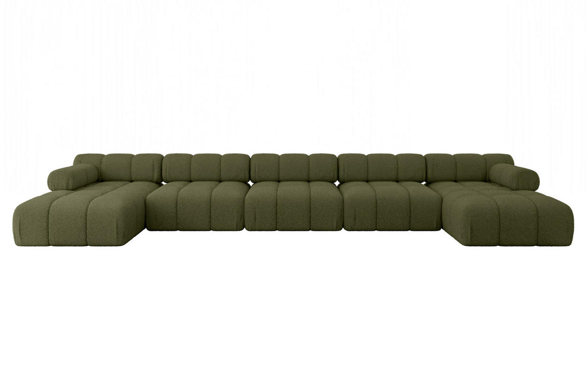 WOHNLANDSCHAFT modulares Sofa Tesso-U3 - 475x160x70 cm Grün Bouclé - Grün, Holzwerkstoff/Textil (475/70/160cm) - ALTDECOR