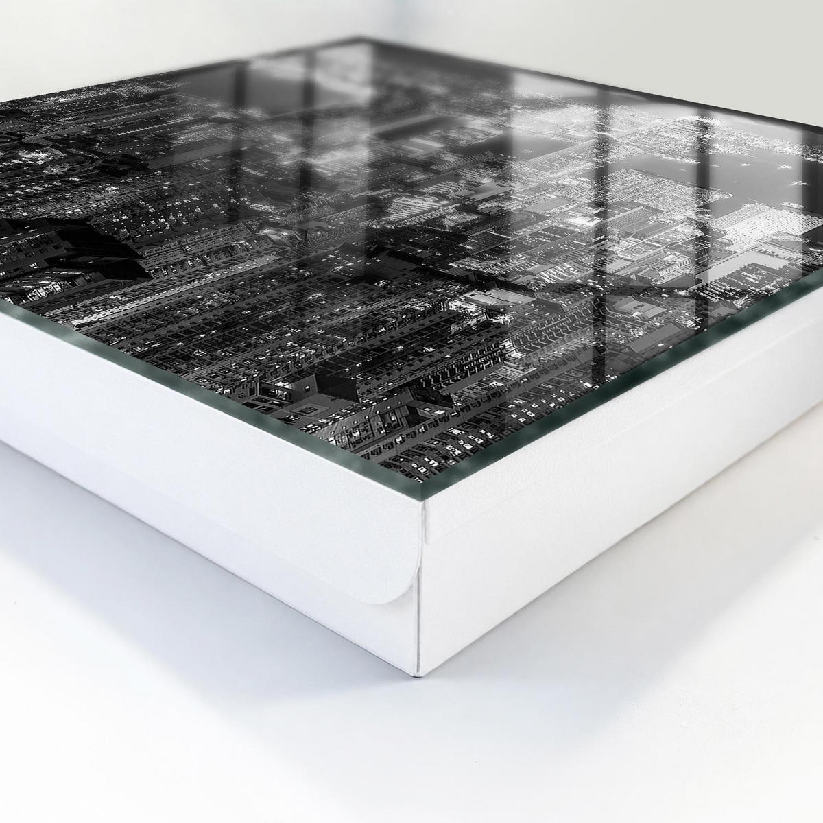 SCHLÜSSELBOX Weiß 30x30 cm – Türöffnung nach rechts - Stadt bei Nacht - Schwarz, Metall (30/30/5cm) - TULUP