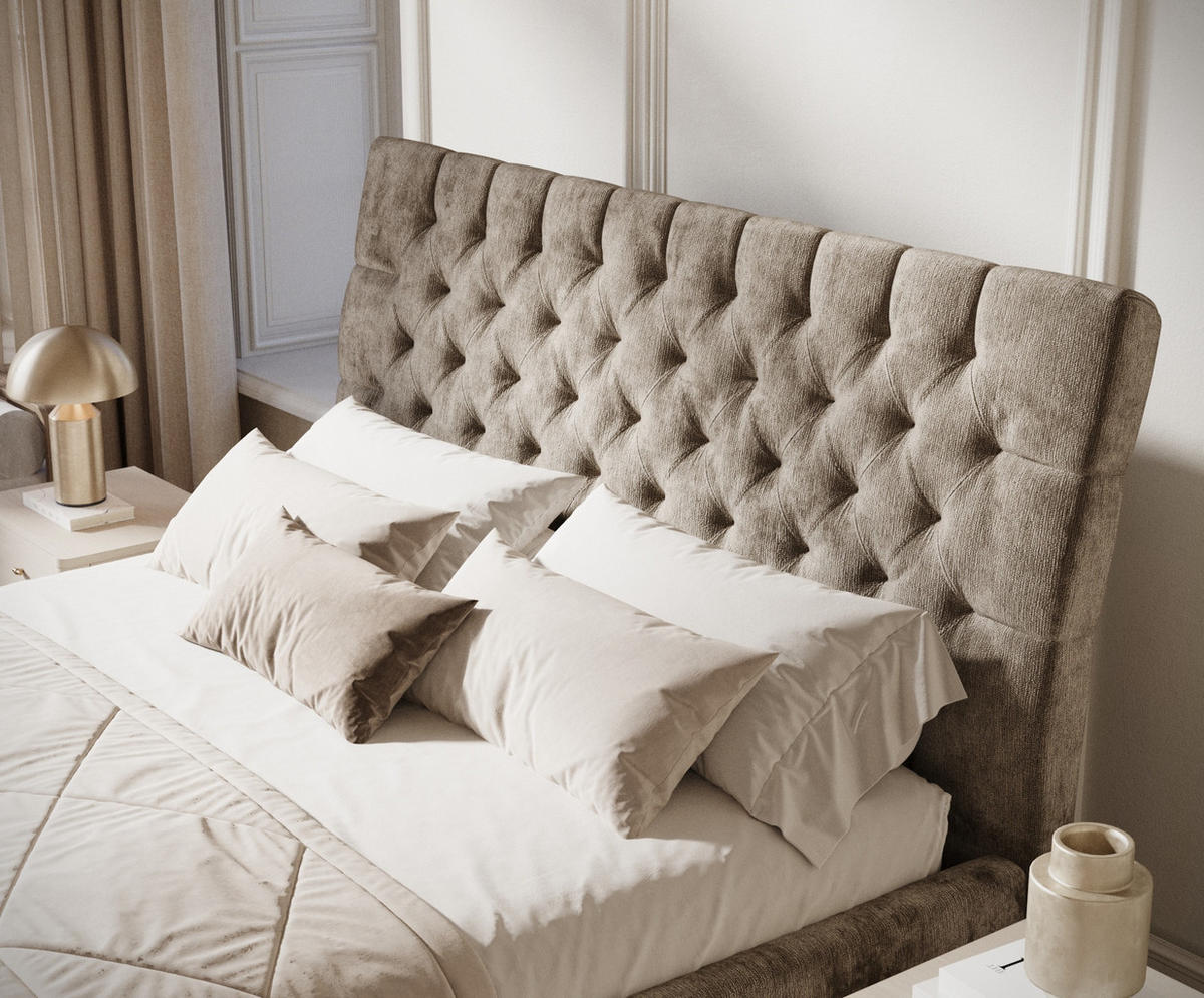 POLSTERBETT Vezzola Beige 140/200 cm im Chenille-Stoff - Beige/Naturfarben, Holz/Holzwerkstoff (140/200cm) - Maison de Reve
