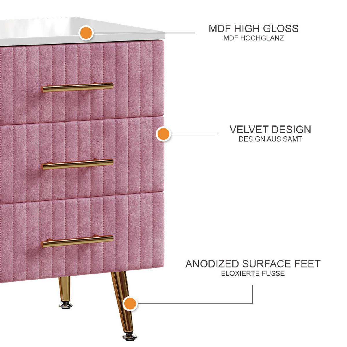 NACHTTISCH Velia Rosa 41 x 62 cm 2er Set - Pink, Holzwerkstoff (41/62/40.5cm) - Vicco
