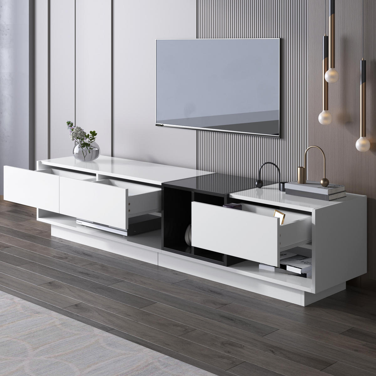 TV-SCHRANK Lowboard Colorblock Stauraum - Weiß, Holzwerkstoff (190/42/40cm) - Fortuna Lai