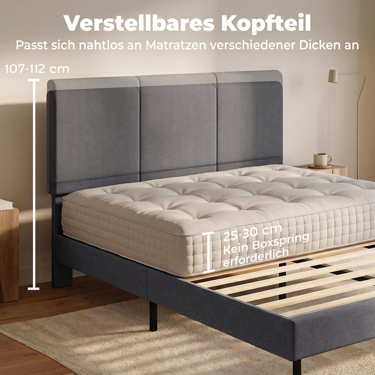RÁM postele z polyesterové překližky tmavě šedý - tmavě šedá, kov/kompozitní dřevo (140/200cm) - HOMCOM