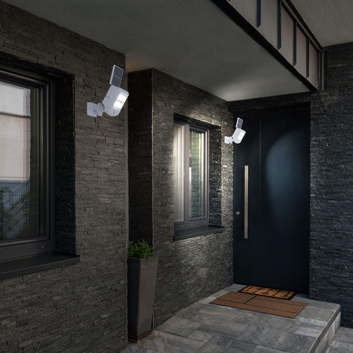 LED AUSSENLEUCHTE Weiß 2er Set mit Bewegungsmelder - Weiß, Kunststoff (12.8/10/11cm)