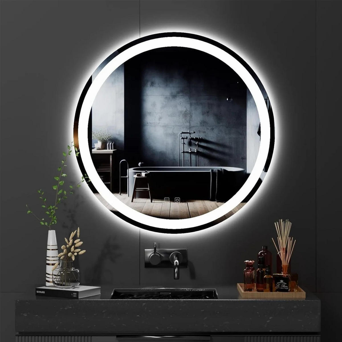 SPIEGEL Rea Led 90cm Bas - Grau, Glas (88.5/88.5/2cm) - REA