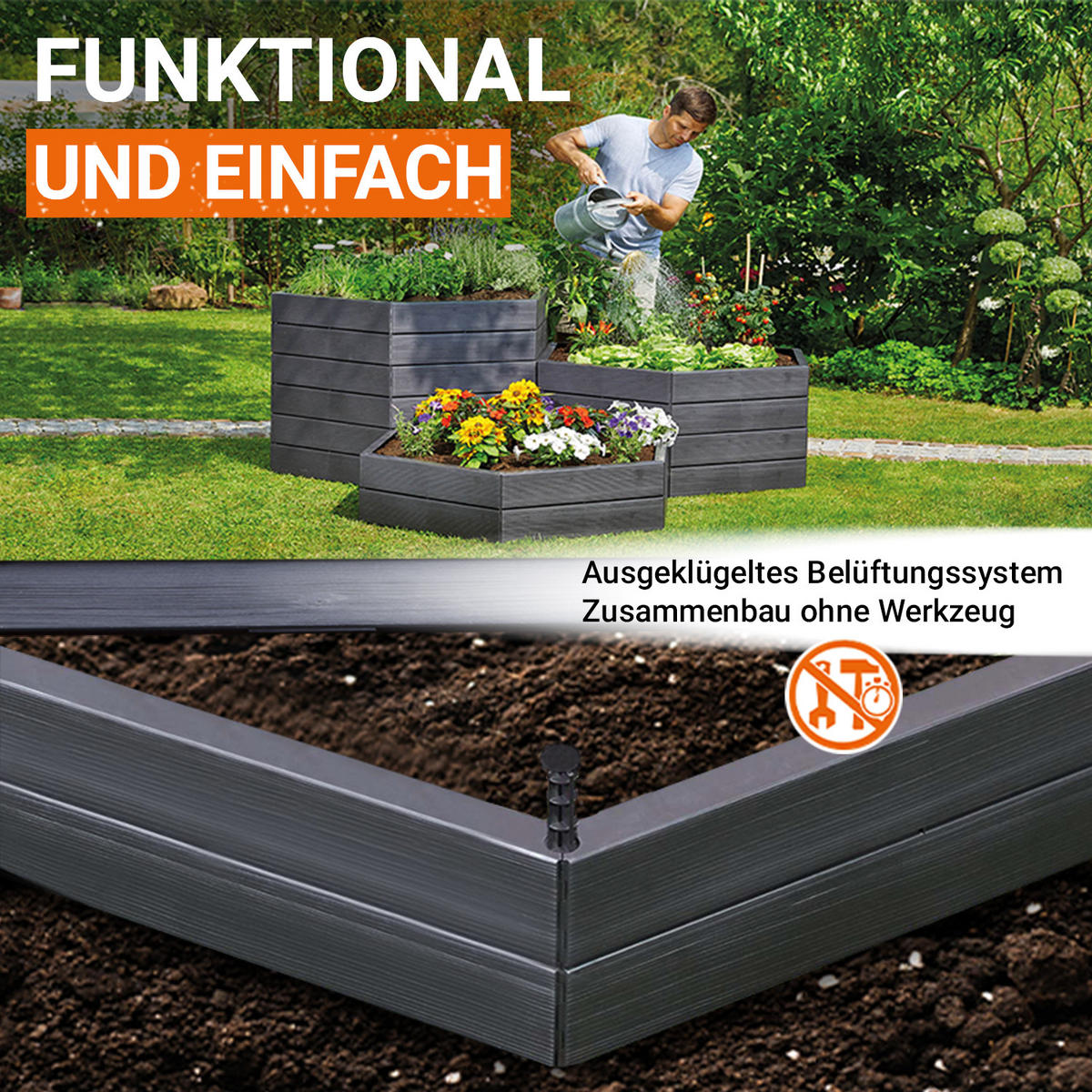 HOCHBEET-SYSTEM L, 6 Paneele inkl. Verbinder - Braun, Kunststoff (110/25/110cm) - GARANTIA