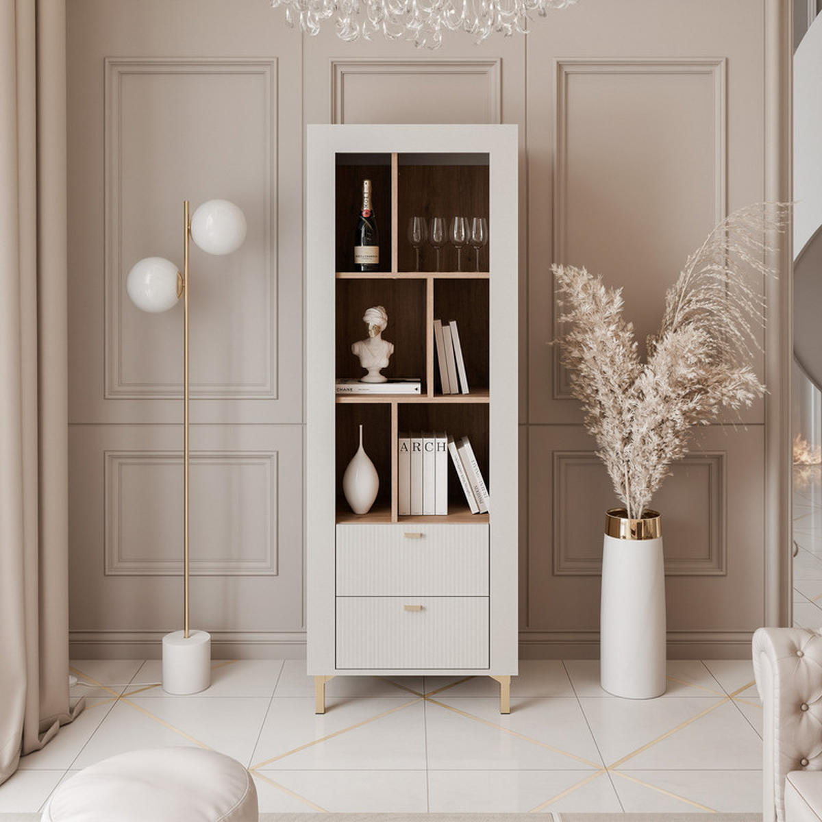 VITRINE AVENA, 60/40/169 cm Kaschmir / Eiche - Kaschmir, Holzwerkstoff/Kunststoff (60/169/40cm) - Idohome