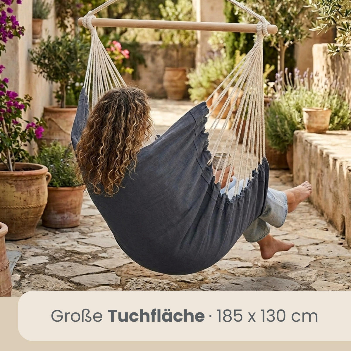 XXL HÄNGESESSEL 185/130 cm Belastbar bis 150 kg Anthrazit - Grau, Textil (130/155/185cm) - Amanka