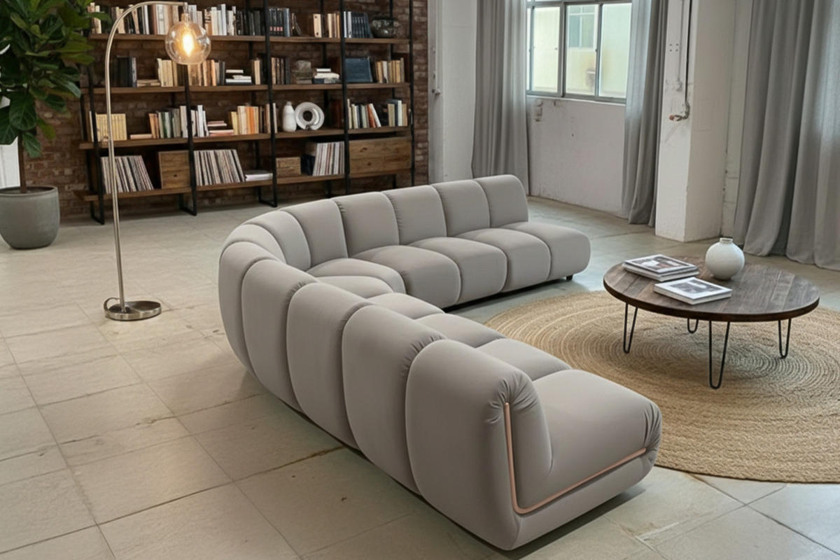 MODULSOFA LAYLA Taupe Velvet - Taupe/Schwarz, Buchenholz/Textil (305/305cm) - KAWOLA