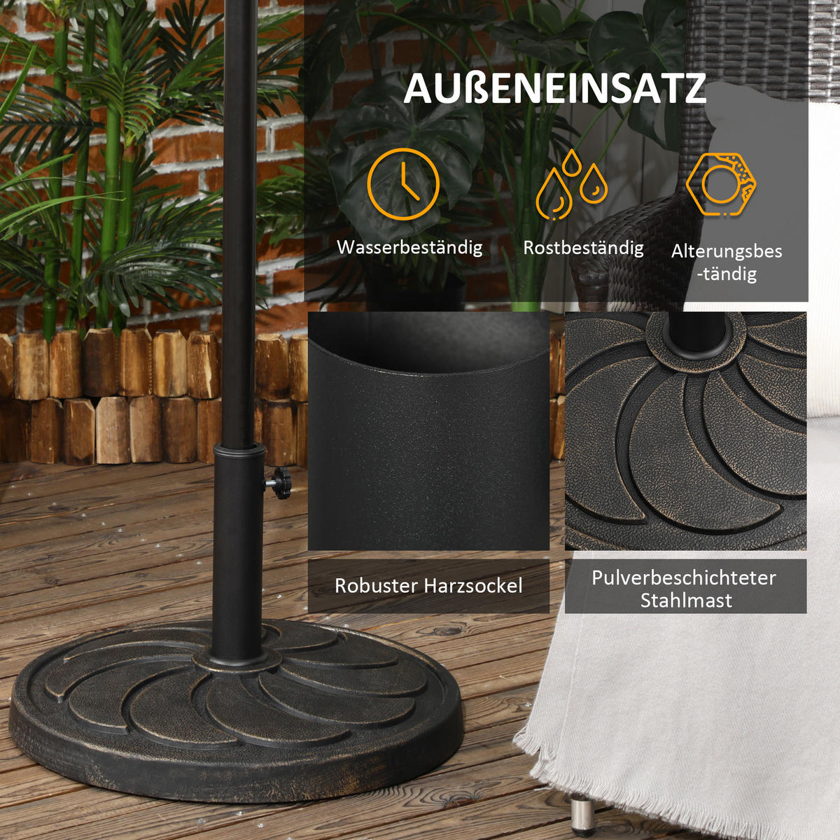 SONNENSCHIRMFUß für Ø38/48 mm Schirmstange, für Balkon, Kunstharz, Bronze - Bronzefarben, Kunststoff (53.5/53.5cm) - Outsunny