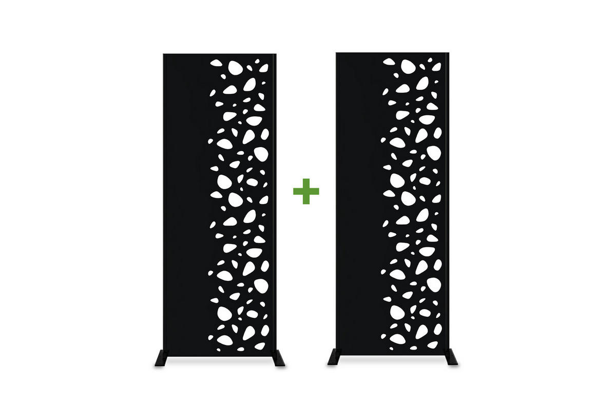SICHTSCHUTZPANEELE dekorativ 2er-Set Sunny schwarz H.160cm, rechte Seite mit Muster - Schwarz, Metall (60/160cm) - Casanoov