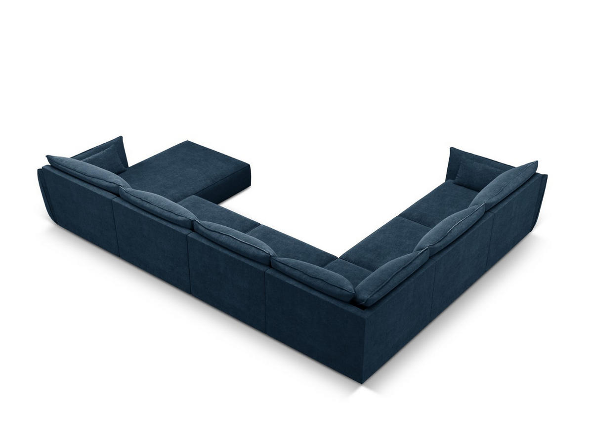 PANORAMASOFA links Kaelle aus Chenille-Stoff königsblau 8 Sitzplätze - Blau, Textil (284/85/384cm) - Micadoni