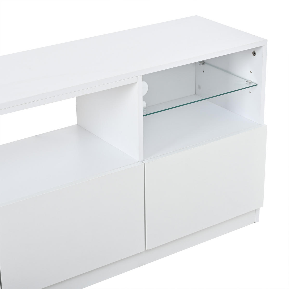 TV SKŘÍŇKA v bílé barvě s LED osvětlením do obýváku, Š180/H35/V60 cm - bílá, kompozitní dřevo/sklo (180/60/35cm) - STILVORA