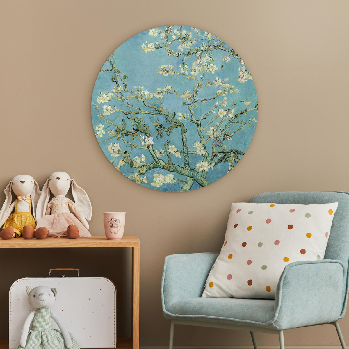 WANDBILD Van Gogh - Mandelblüte - Alte Meister - Kunst - Vintage Wanddeko Schlafzimmer 60x60 cm - Pastellblau, Kunststoff (60/60cm) - MuchoWow