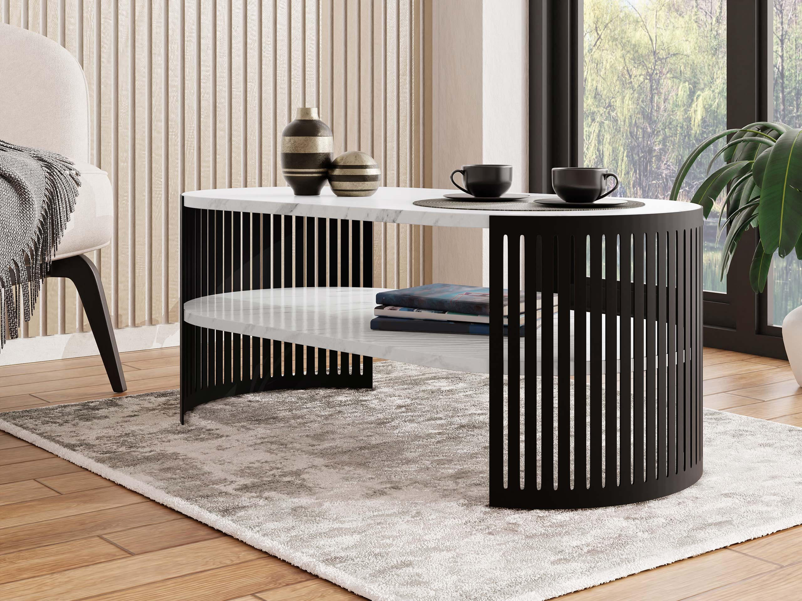 COUCHSITCH Fikoli Oval I - Schwarz/Weiß, Holzwerkstoff/Metall (100/50/40cm) - MIRJAN24