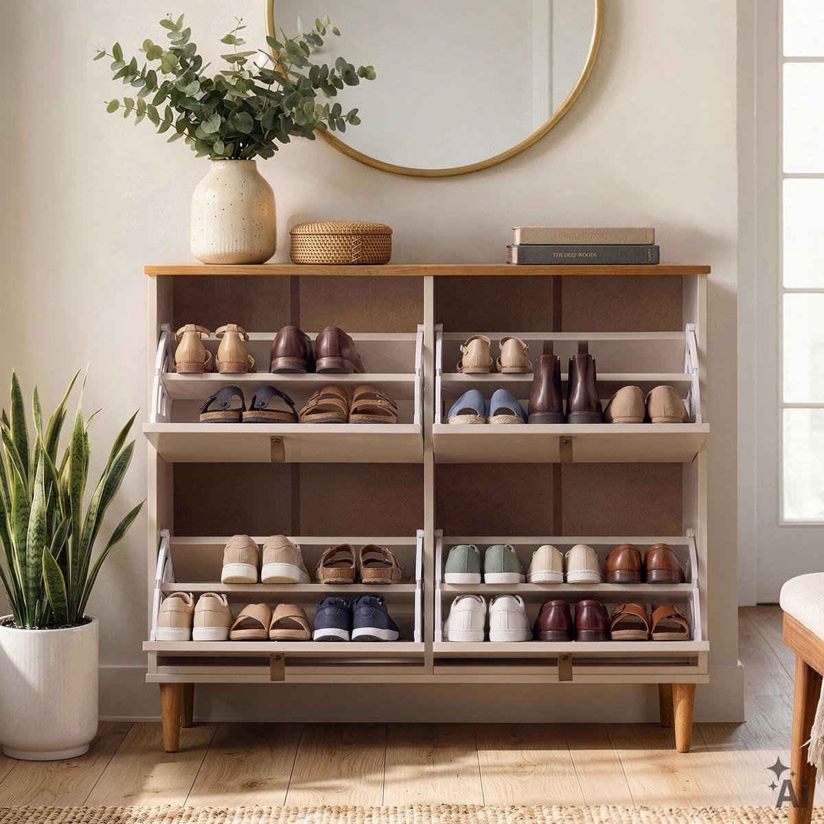 SCHUHKIPPER MIKKA Kaschmir/Eiche - Kaschmir/Eichefarben, Holz (107/92/25cm) - IDIMEX
