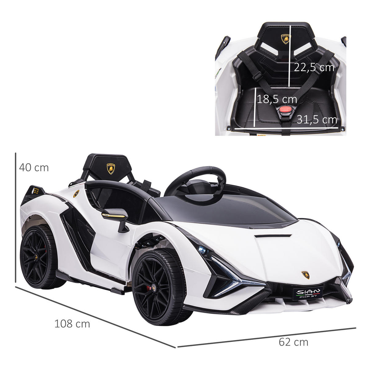 KINDER ELEKTROAUTO, Kunststoff+ Metall, Weiß - Weiß, Metall (108/62/40cm) - HOMCOM