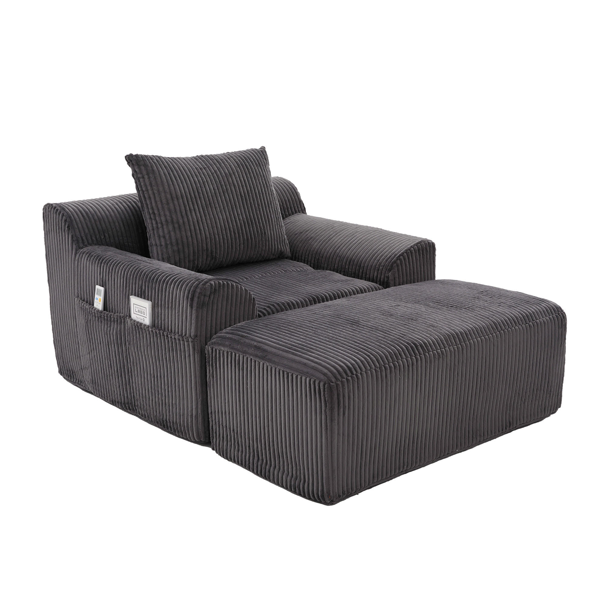 SESSEL mit Hocker in Cord Übergroßer Relaxsessel - Dunkelgrau, Textil (147/67/110cm) - Urban Meuble
