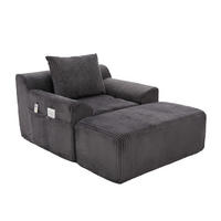 SESSEL mit Hocker in Cord Übergroßer Relaxsessel - Dunkelgrau, Textil (147/67/110cm) - Urban Meuble