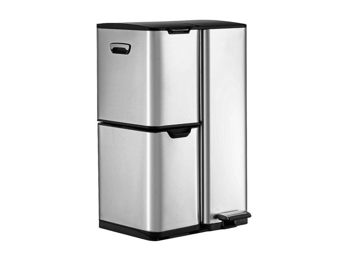 TRETABFALLEIMER aus Edelstahl - 3 Behälter - 60 l - DUMEO - Silberfarben, Metall (46.7/71.9/39cm) - Vente-Unique
