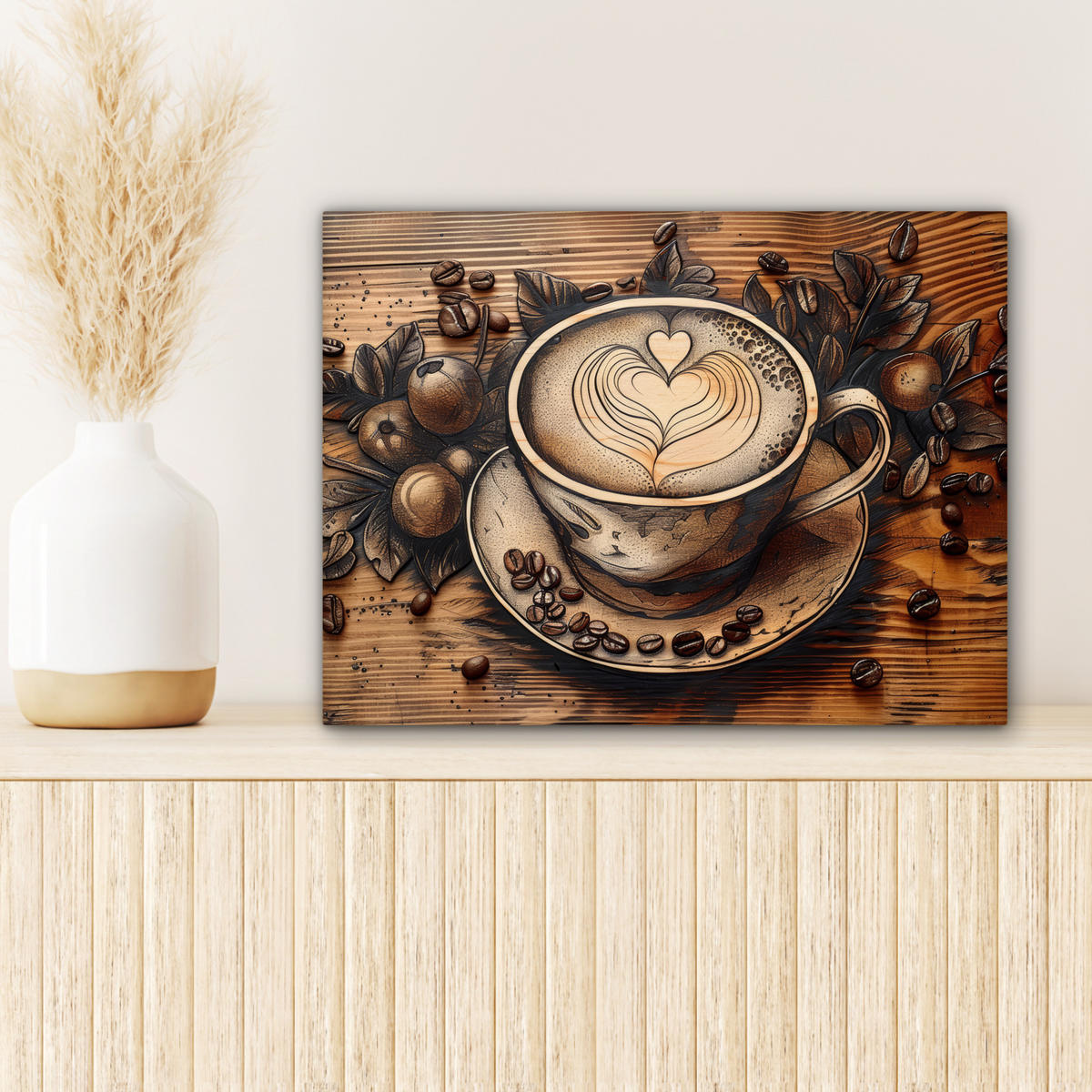 LEINWANDBILD Kaffee - Vintage - Braun - Tasse - Holz 40x30 cm - Braun, Textil (40/30cm) - MuchoWow