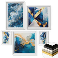 WANDBILDER 5er-Set - 50x50 cm & 20x30 cm & 40x60 cm Weißer Rahmen - Blaue abstrakte Muster - Weiß, Kunststoff (40/60cm) - ArtPrintCave