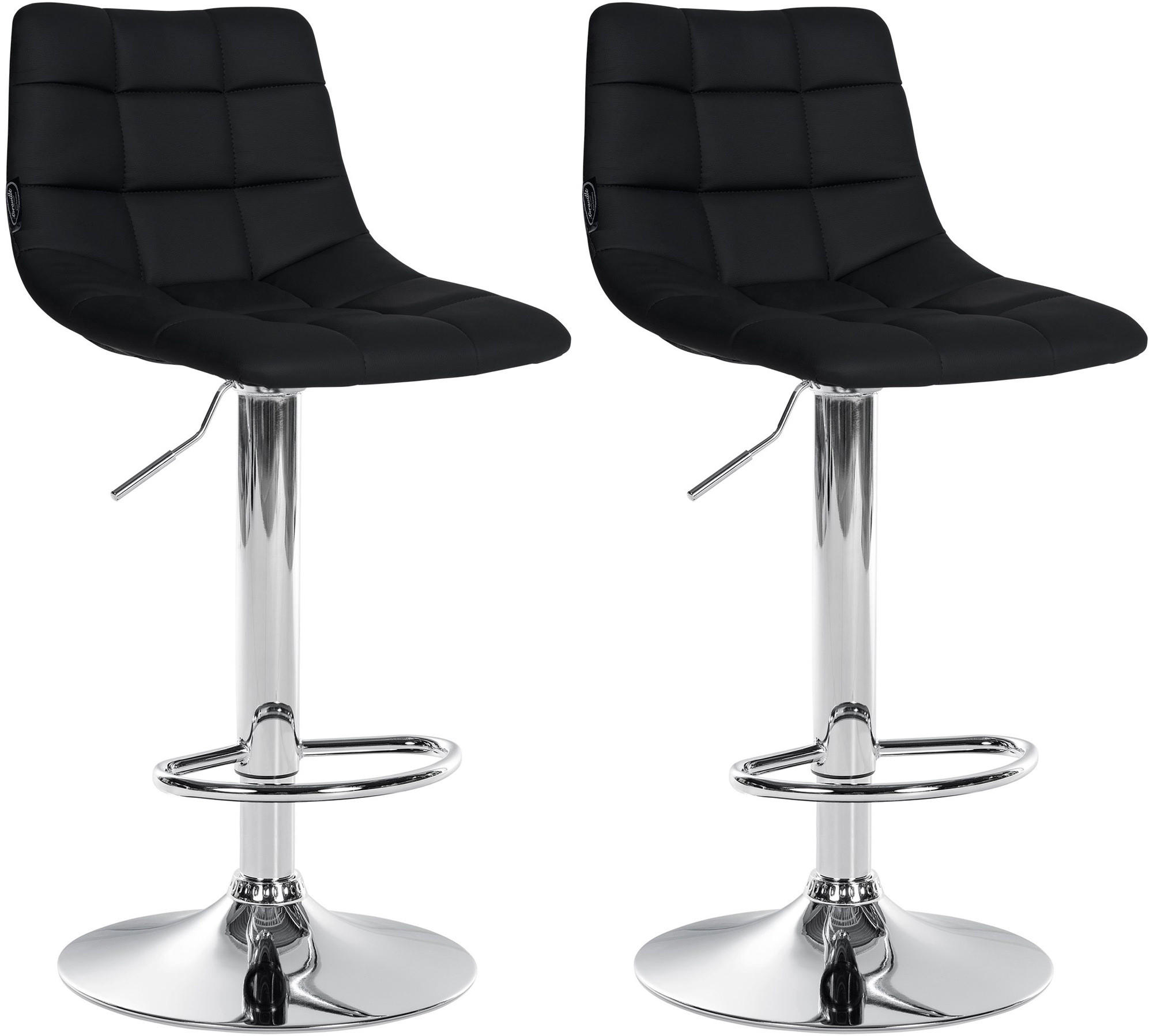 BARHOCKER 2er Set Lederlook schwarz - Chromfarben/Schwarz, Textil/Metall (43/87/46.5cm) - CLP