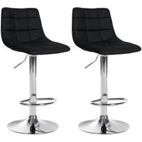 BARHOCKER 2er Set Lederlook schwarz - Chromfarben/Schwarz, Textil/Metall (43/87/46.5cm) - CLP